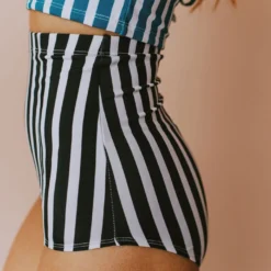 Lucy Avenue Swim Sun Kissed High Rise Bottom Black & White Stripes