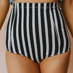 Lucy Avenue Swim Sun Kissed High Rise Bottom Black & White Stripes