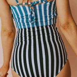 Lucy Avenue Swim Sun Kissed High Rise Bottom Black & White Stripes