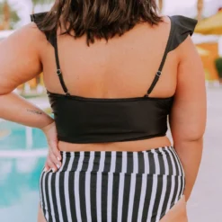 Lucy Avenue Tulum Ruffle Top Black Swim