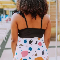 Lucy Avenue Tulum Ruffle Top Black Swim