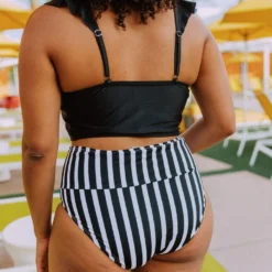 Lucy Avenue Tulum Ruffle Top Black Swim