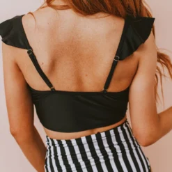 Lucy Avenue Tulum Ruffle Top Black Swim