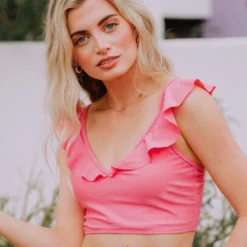 Lucy Avenue Tulum Ruffle Top Flamingo