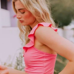 Lucy Avenue Tulum Ruffle Top Flamingo