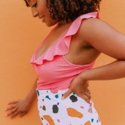 Lucy Avenue Tulum Ruffle Top Flamingo