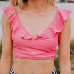 Lucy Avenue Tulum Ruffle Top Flamingo