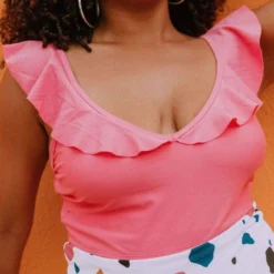 Lucy Avenue Tulum Ruffle Top Flamingo