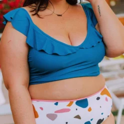 Lucy Avenue Tulum Ruffle Top Lagoon