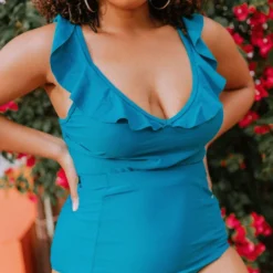 Lucy Avenue Tulum Ruffle Top Lagoon