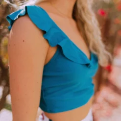 Lucy Avenue Tulum Ruffle Top Lagoon