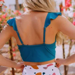 Lucy Avenue Tulum Ruffle Top Lagoon