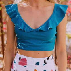 Lucy Avenue Tulum Ruffle Top Lagoon