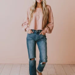 Vendor-unknown Tops Caspian Cropped Sweatshirt Dusty Peach