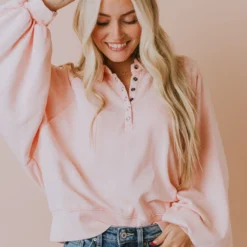 Vendor-unknown Elenoa 3/4 Snap Button Pullover Dusty Peach Tops