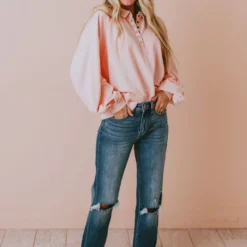 Vendor-unknown Elenoa 3/4 Snap Button Pullover Dusty Peach Tops