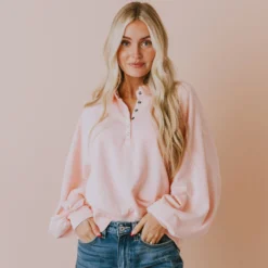 Vendor-unknown Elenoa 3/4 Snap Button Pullover Dusty Peach Tops