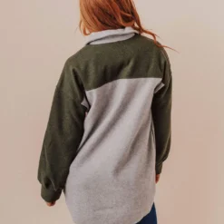 Lucy Avenue Lula Color Block Shacket Grey/Olive