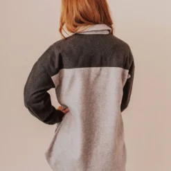 Lucy Avenue Lula Color Block Shacket Taupe/Brown