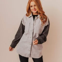 Lucy Avenue Lula Color Block Shacket Taupe/Brown