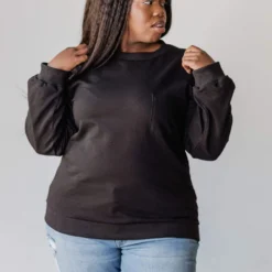 Vendor-unknown Tops Plus Size EXCLUSIVE! Ally Pocket Pullover With Back Zipper Black