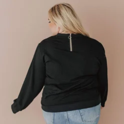 Vendor-unknown Tops Plus Size EXCLUSIVE! Ally Pocket Pullover With Back Zipper Black