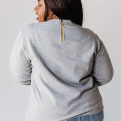 Vendor-unknown Plus Size EXCLUSIVE! Ally Pocket Pullover With Back Zipper Grey Tops