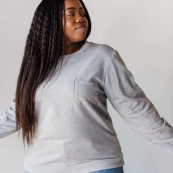Vendor-unknown Plus Size EXCLUSIVE! Ally Pocket Pullover With Back Zipper Grey Tops