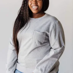 Vendor-unknown Plus Size EXCLUSIVE! Ally Pocket Pullover With Back Zipper Grey Tops