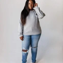 Vendor-unknown Plus Size EXCLUSIVE! Ally Pocket Pullover With Back Zipper Grey Tops