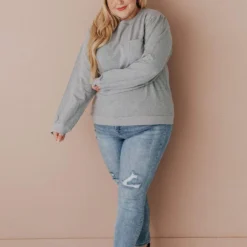 Vendor-unknown Plus Size EXCLUSIVE! Ally Pocket Pullover With Back Zipper Grey Tops