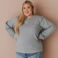 Vendor-unknown Plus Size EXCLUSIVE! Ally Pocket Pullover With Back Zipper Grey Tops