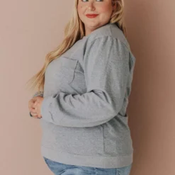 Vendor-unknown Plus Size EXCLUSIVE! Ally Pocket Pullover With Back Zipper Grey Tops