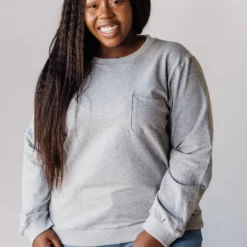 Vendor-unknown Plus Size EXCLUSIVE! Ally Pocket Pullover With Back Zipper Grey Tops