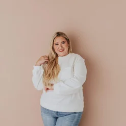 Vendor-unknown Plus Size EXCLUSIVE! Ally Pocket Pullover With Back Zipper Ivory