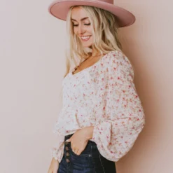 Vendor-unknown Tops Alice Floral Top Ivory/Pink