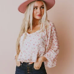 Vendor-unknown Tops Alice Floral Top Ivory/Pink