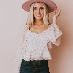 Vendor-unknown Tops Alice Floral Top Ivory/Pink