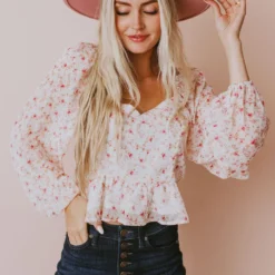 Vendor-unknown Tops Alice Floral Top Ivory/Pink