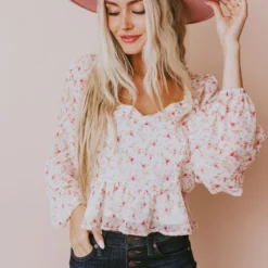 Vendor-unknown Tops Alice Floral Top Ivory/Pink