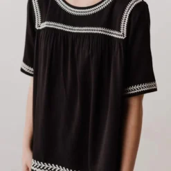 Vendor-unknown Tops Beth Embroidered Top Black