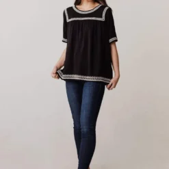 Vendor-unknown Tops Beth Embroidered Top Black