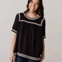 Vendor-unknown Tops Beth Embroidered Top Black