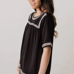 Vendor-unknown Tops Beth Embroidered Top Black