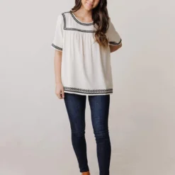 Vendor-unknown Beth Embroidered Top Cream Tops