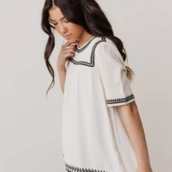 Vendor-unknown Beth Embroidered Top Cream Tops