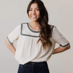 Vendor-unknown Beth Embroidered Top Cream Tops