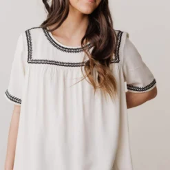 Vendor-unknown Beth Embroidered Top Cream Tops