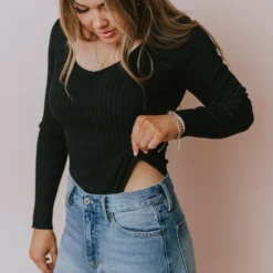 Lucy Avenue Charli Rib Knit Bodysuit Black