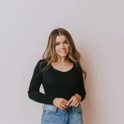 Lucy Avenue Charli Rib Knit Bodysuit Black